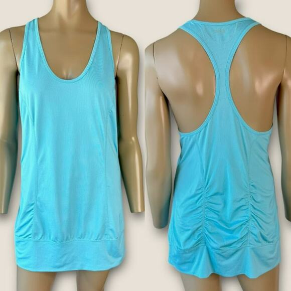 Zella Athletic Racerback Ruched Back Tank Top Gym Activewear Size L Long Blue - Picture 1 of 16